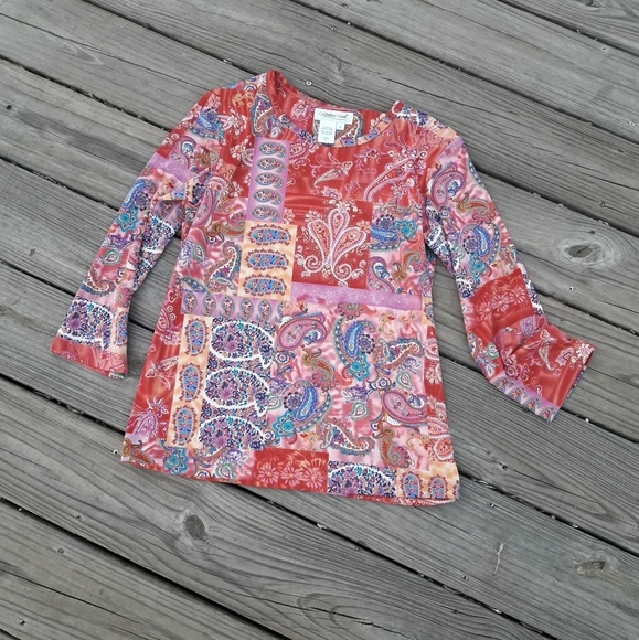 Long Sleeved Shirt Paisley Print Crew Neck Tshirt - Picture 8 of 13